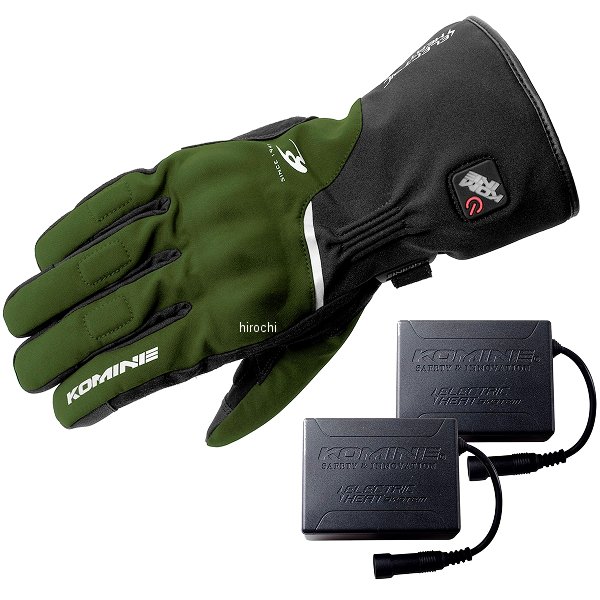 KOMINE 秋冬モデル プロテクトエレクトリックヒートグローブ セット オリーブ Sサイズ