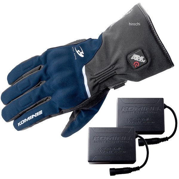 KOMINE 秋冬モデル プロテクトエレクトリックヒートグローブ セット ネイビー Mサイズ