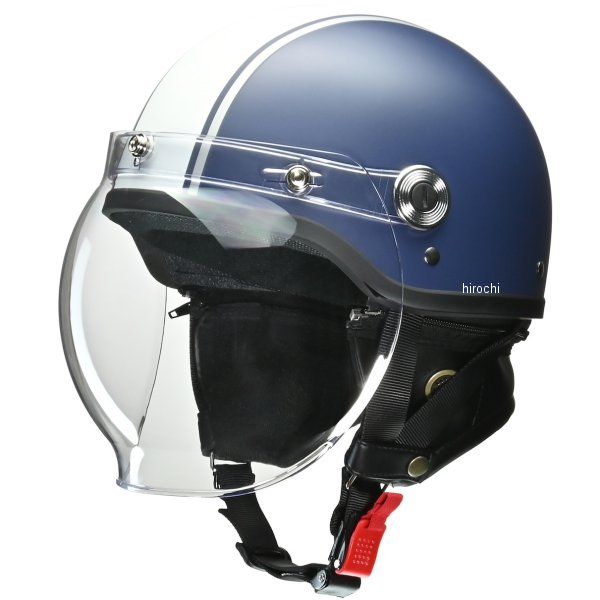 『New』 ハーフヘルメット クロス バブルシールド付き マットネイビー×白 フリーサイズ(57cm-60cm)