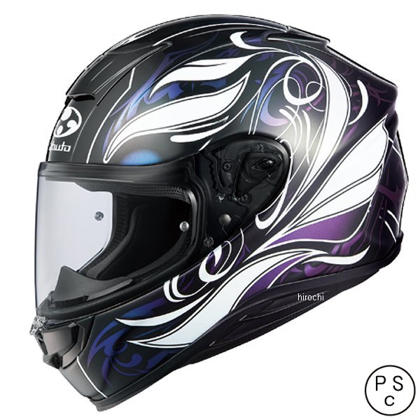 オージーケーカブト フルフェイスヘルメット エアロブレード 6 エルフィ ダーク ブラックホワイトパープル M サイズ