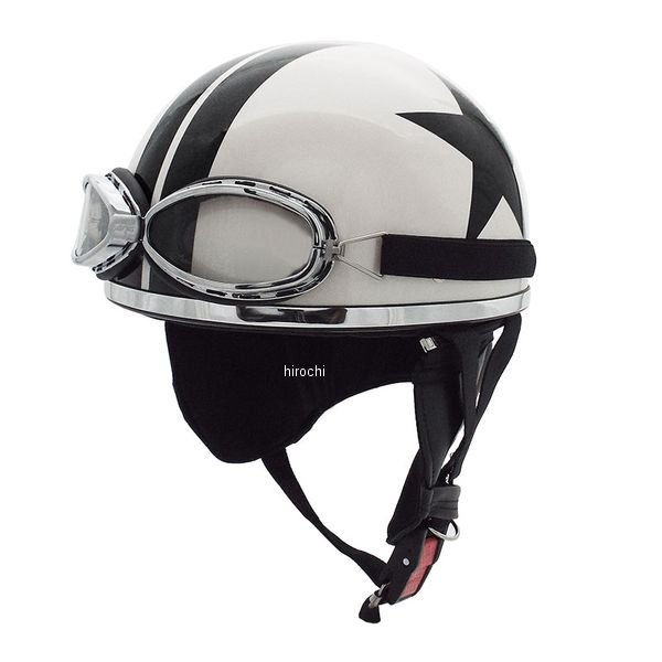 ゴーグル付きハーフヘルメット パールホワイト/スター DEEP FREE 58-60cm未満