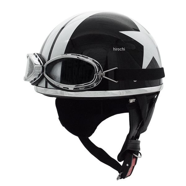 ゴーグル付きハーフヘルメット パールブラック/スター DEEP FREE 58-60cm未満