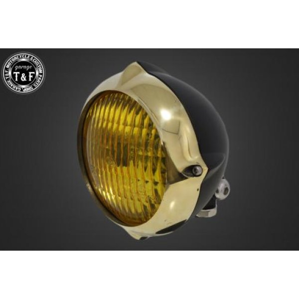 4.5in ビンテージヘッドライト(真鍮/マットブラック)クラシックレンズ(イエロー)+ステーA DS400