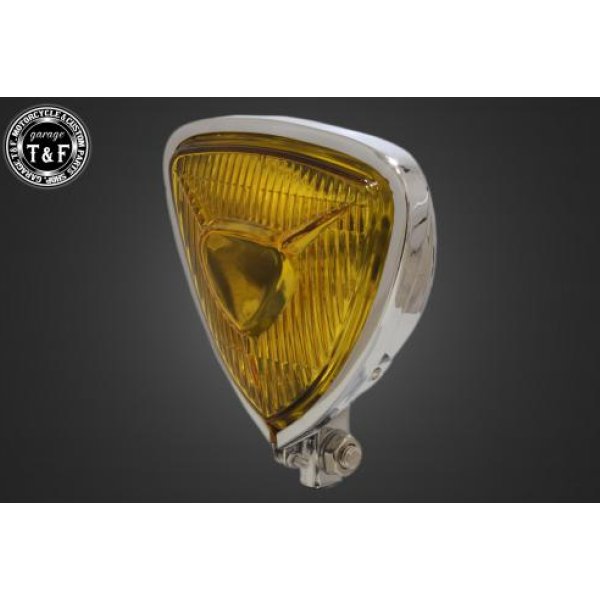 ビンテージトライアングルヘッドライト メッキ/イエローレンズ+ステーD スティード400(VLS)