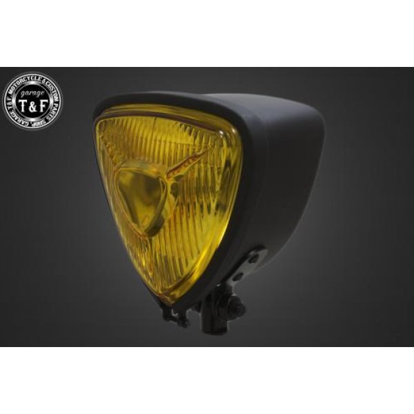 トライアングルヘッドライト(マットブラック)イエローレンズ+ステーG エストレヤ(RS、カスタム)