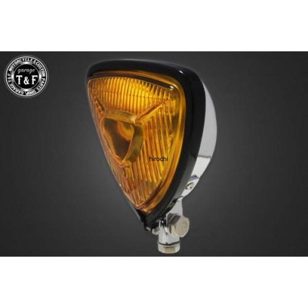 ビンテージトライアングルヘッドライト(ブラック/メッキ)イエローレンズ+ステーB DSC1100