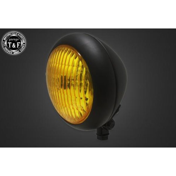 4.5in トラクターヘッドライト(マットブラック)イエローレンズ+ステーA スティード400(VLS除く)