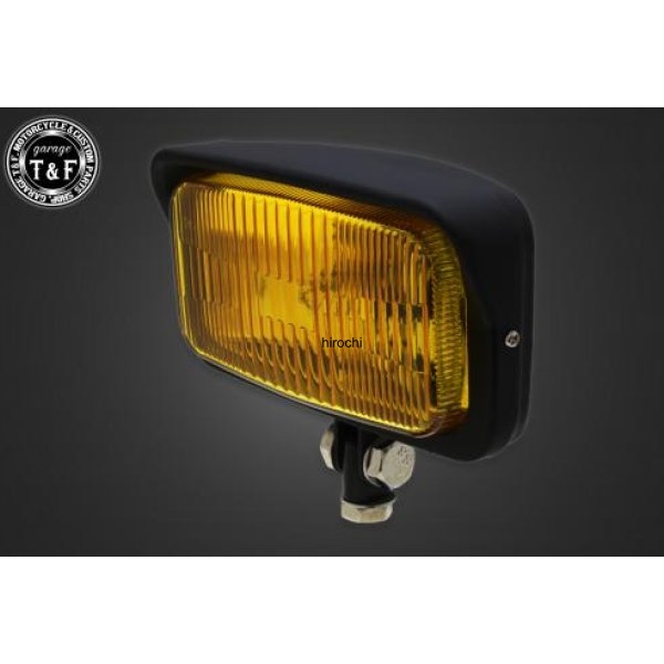 ビンテージスクエアヘッドライト(マットブラック)イエローレンズ ステー無し