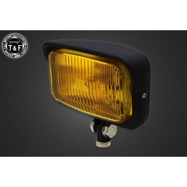 ビンテージスクエアヘッドライト(マットブラック)イエローレンズ+ステーG エストレヤ(RS、カスタム)