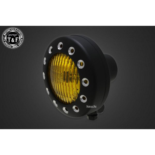 4.5インチドリルドヘッドライト(マットブラック)イエローレンズ エリミネーター250V ステーK