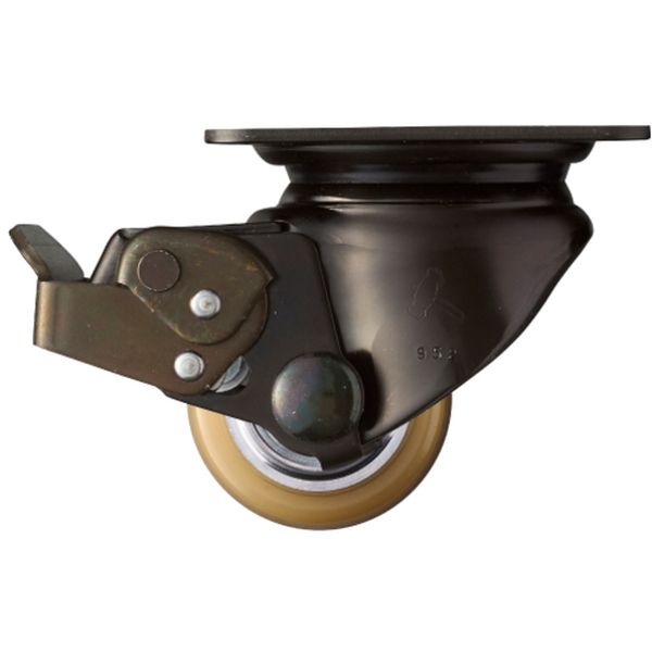 低床式プレートキャスター 低床式プレートキャスター 自在(ストッパー付き) 車輪径50mm ウレタン車輪