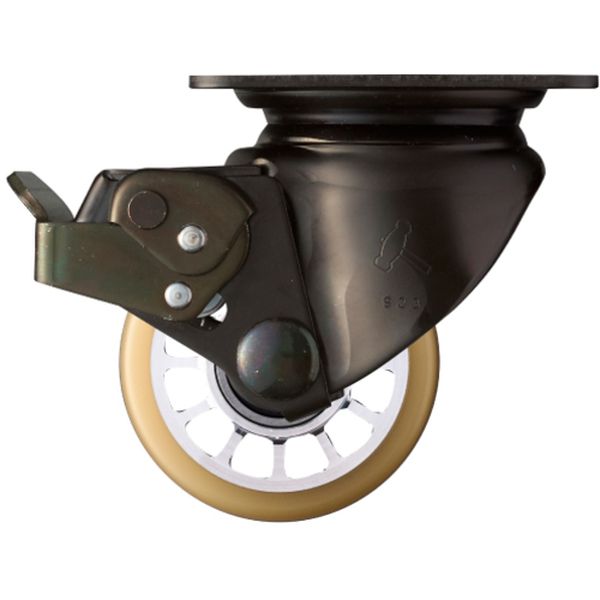 低床式プレートキャスター 低床式プレートキャスター 自在(ストッパー付き) 車輪径75mm ウレタン車輪