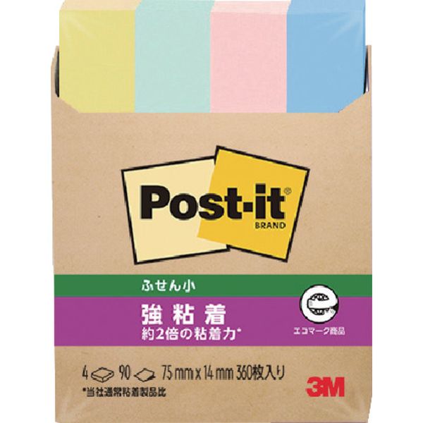 560SSK 103-0232  ポスト・イット 強粘着 75X14mm 90枚X4パッド 4色混色