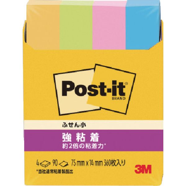 560SSNE 103-0233  ポスト・イット 強粘着 75X14mm 90枚X4パッド 4色混色