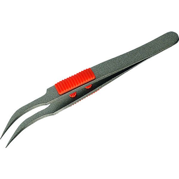 ラバーグリップ付ステンレスピンセット先細鷲型115mmフッ素加工