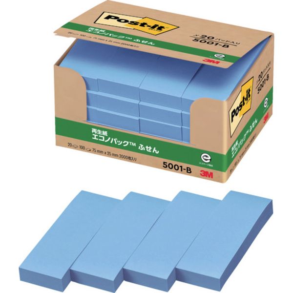 5001B 828-3395  ポスト・イット 75X25mm 100枚X20パッド ブルー
