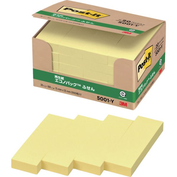 5001Y 406-2957  ポスト・イット 75X25mm 100枚X20パッド イエロー