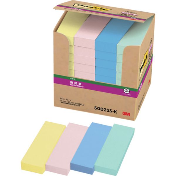 5002SSK  ポスト・イット 強粘着75X25mm90枚X40パッド4色混色 3600枚
