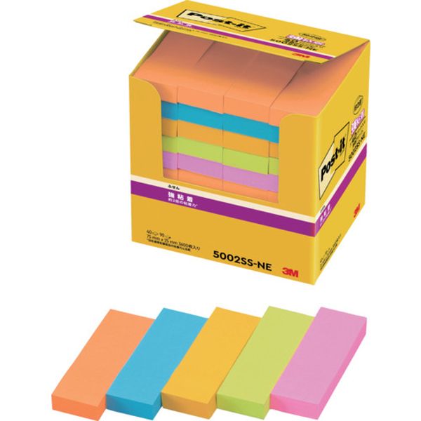 5002SSNE  ポスト・イット 強粘着75X25mm90枚X40パッド5色混色 3600枚