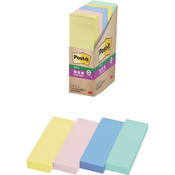 5005SSAP 828-3401  ポスト・イット 強粘着 75X25mm 90枚X5パッド 4色混色