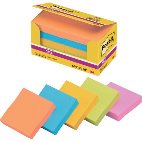 6501SSNE  ポスト・イット 強粘着 50X50mm 90枚X10パッド 5色混色