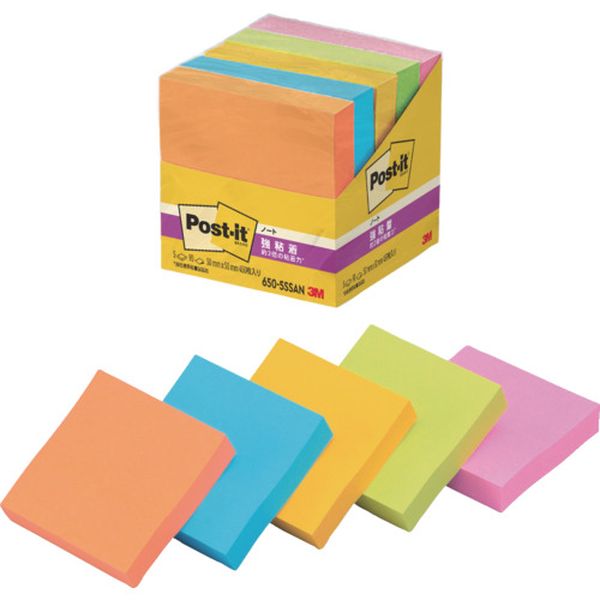 6505SSAN 835-4615  ポスト・イット 強粘着 50X50mm 90枚X5パッド 5色混色