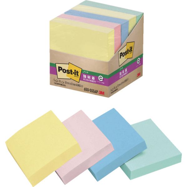 6505SSAP 835-4618  ポスト・イット 強粘着 50X50mm 90枚X5パッド 4色混色