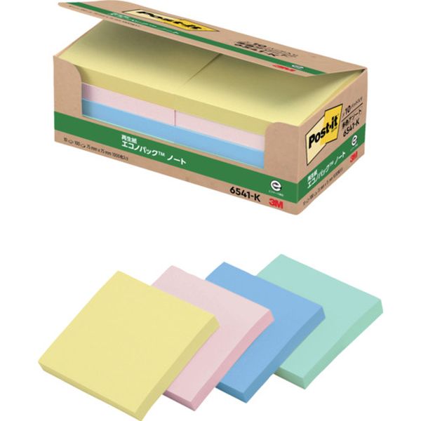 6541K 005-9749  ポスト・イット 75X75mm 100枚X10パッド 4色混色