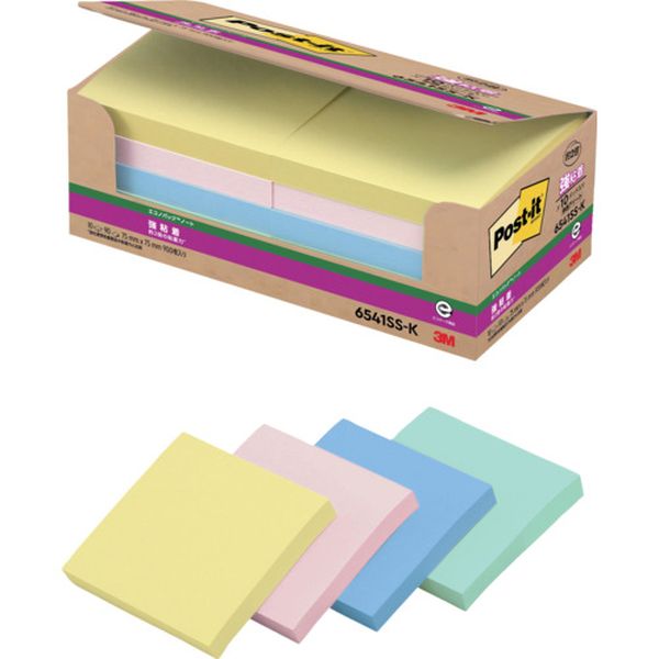 6541SSK 542-1462  ポスト・イット 強粘着 75X75mm 90枚X10パッド 4色混色