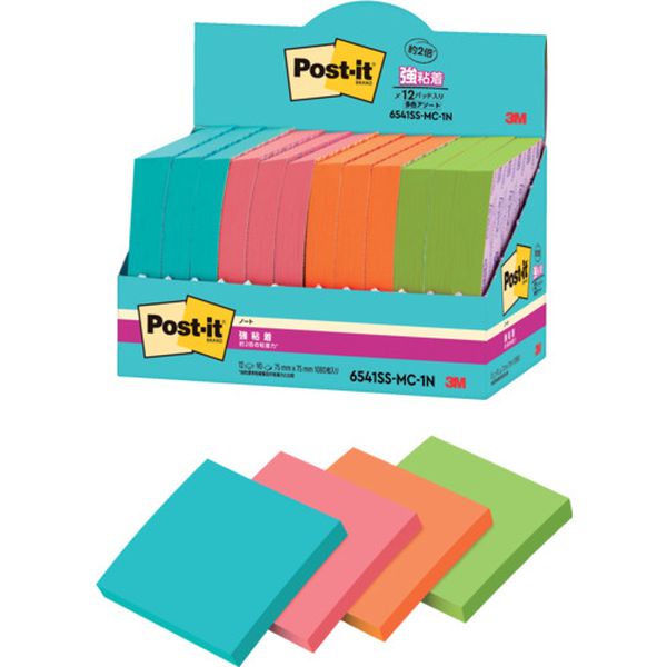 6541SSMC1N 607-2396  ポスト・イット 強粘着ノート マルチカラー1 増量パック