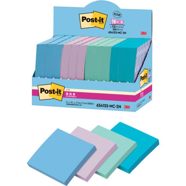 6541SSMC2N 607-2435  ポスト・イット 強粘着ノート マルチカラー2 増量パック