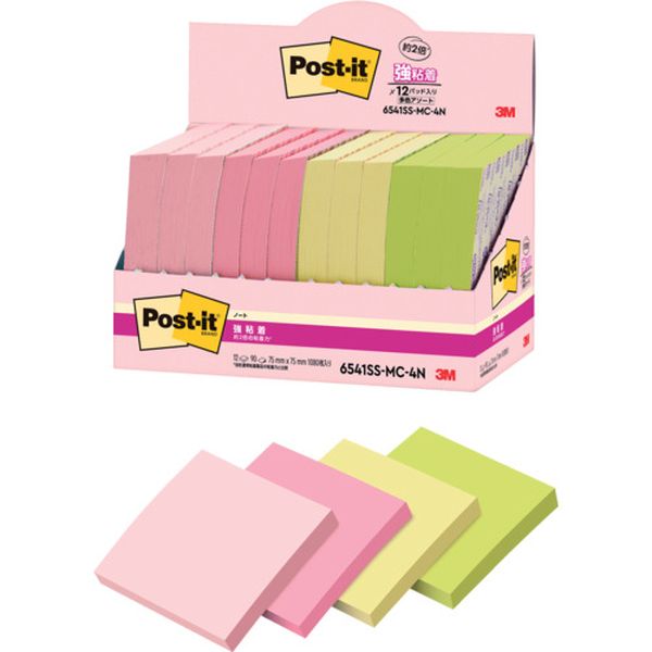 6541SSMC4N 607-2446  ポスト・イット 強粘着ノート マルチカラー4 増量パック