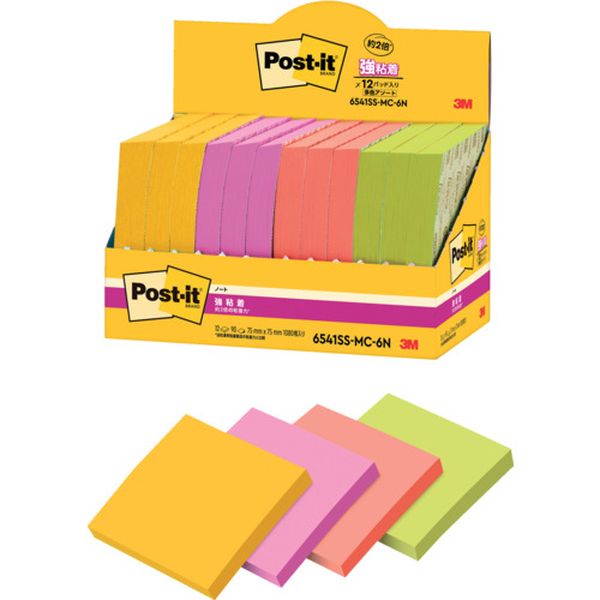 6541SSMC6N 607-2423  ポスト・イット 強粘着ノート マルチカラー6 増量パック