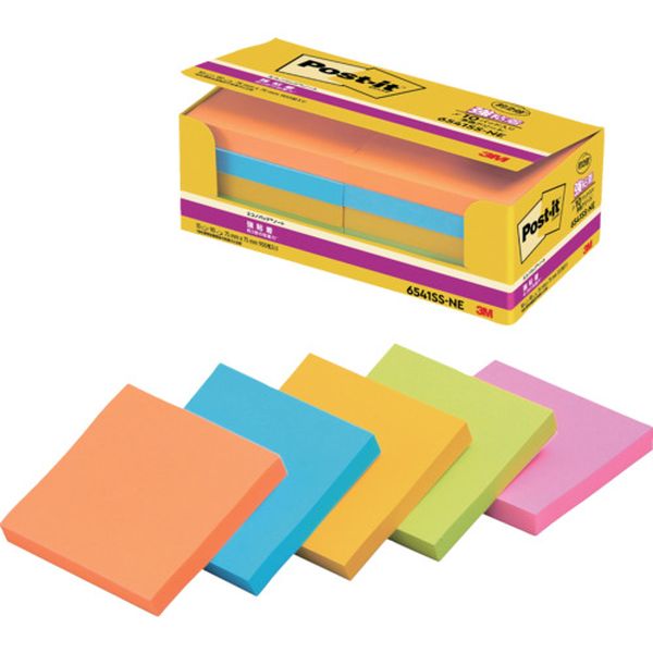 6541SSNE  ポスト・イット 強粘着 75X75mm 90枚X10パッド 5色混色