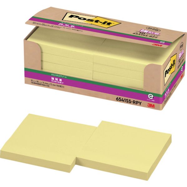 6541SSRPY  ポスト・イット 強粘着 75X75mm イエロー 10パッド＝900枚入