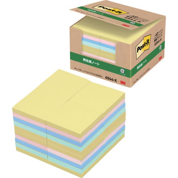 6544K  ポスト・イット 75X75mm 100枚X40パッド 4色混色(40冊入)