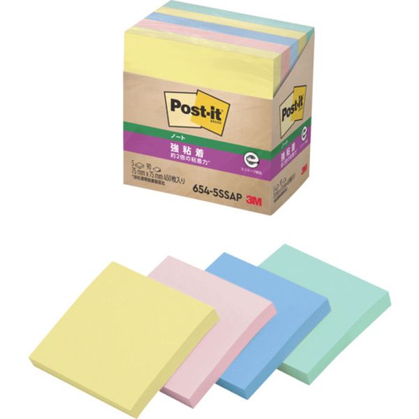 6545SSAP 829-1094  ポスト・イット 強粘着 75X75mm 90枚X5パッド 4色混色
