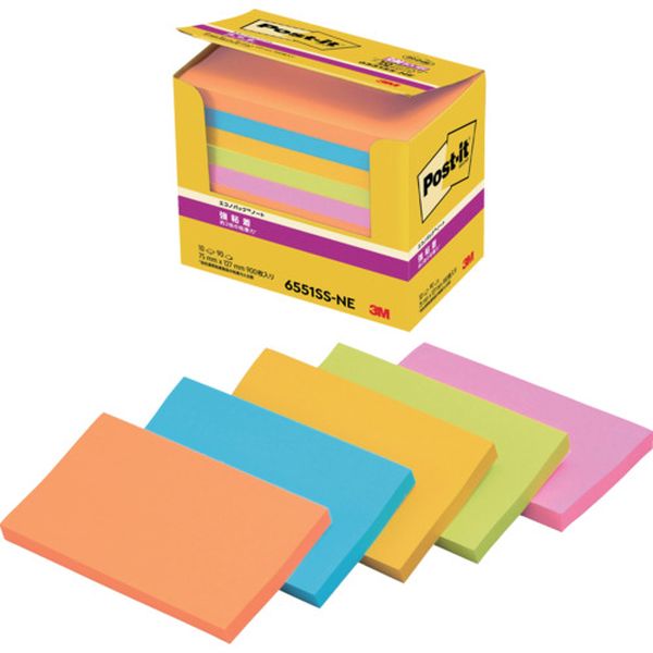 6551SSNE ふせん ポスト・イット ノート 強粘着 75×127mm 90枚×10パッド 5色混色