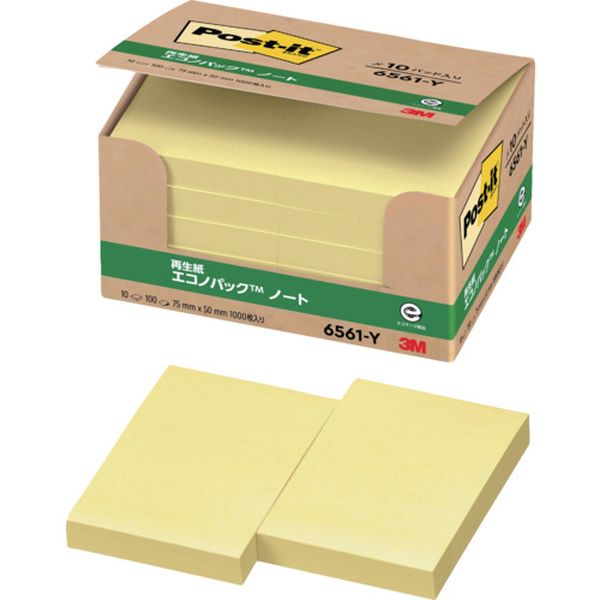 6561Y 542-1632  ポスト・イット 75X50mm 100枚X10パッド イエロー