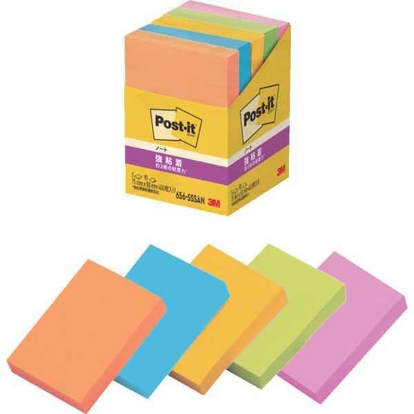 6565SSAN 835-5136  ポスト・イット 強粘着 75X50mm 90枚X5パッド 5色混色