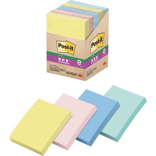 6565SSAP 835-5140  ポスト・イット 強粘着 75X50mm 90枚X5パッド 4色混色