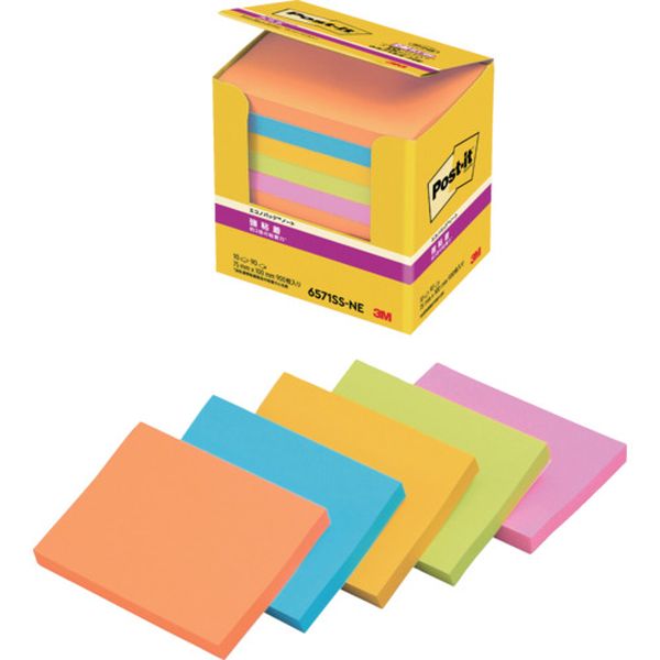 6571SSNE  ポスト・イット 強粘着 75X100mm 90枚X10パッド 5色混色