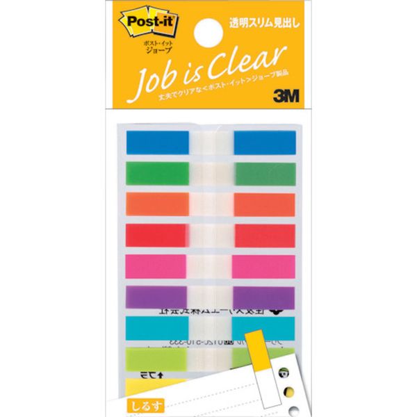 ポスト・イット ジョーブ透明スリム見出し 44X6mm 20枚X9 9色混色 180枚