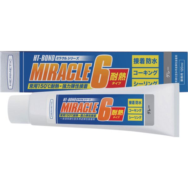 683-5629 多用途弾性防水接着剤 Miracle6 耐熱タイプ グレー 120ml