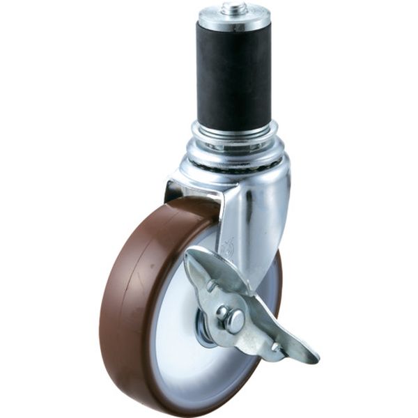 差込式 自在 ステンレスキャスター ウレタン 車輪径125mm ストッパー付 Eタイプ SUS-ETF-S パイプ径35