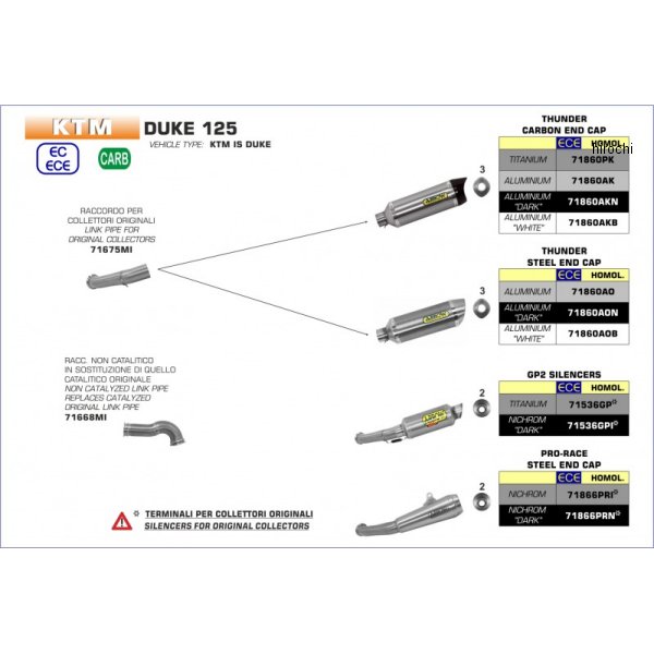 スリップオンマフラー THUNDER 17年-20年 KTM DUKE125 アルミ/カーボンエンド