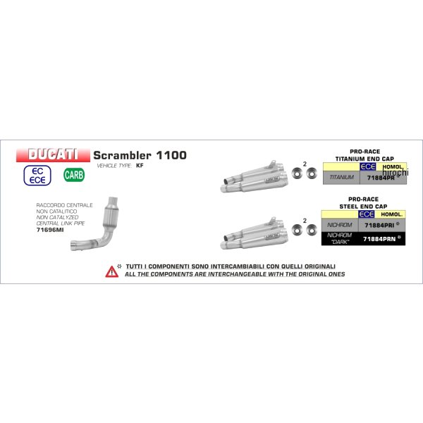 スリップオンマフラー PRO RACE デュアル 18年-19年 ドゥカティ Scrambler1100 ニクロムダーク/ステンレスエンド