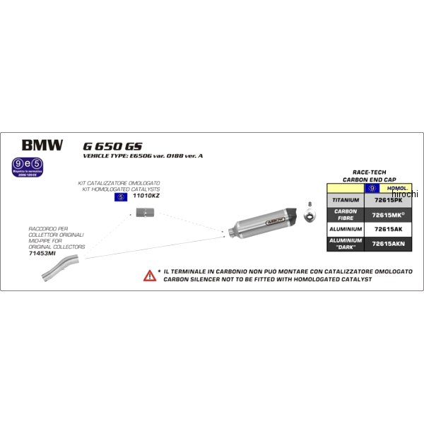 スリップオンマフラー RACE TECH 11年-16年 BMW G650GS アルミ/カーボンエンド