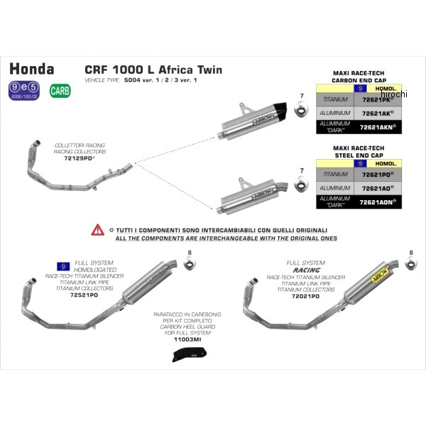 スリップオンマフラー MAXI RACE TECH 18年-19年 AfricaTwin ADVSports アルミ/ステンレスエンド