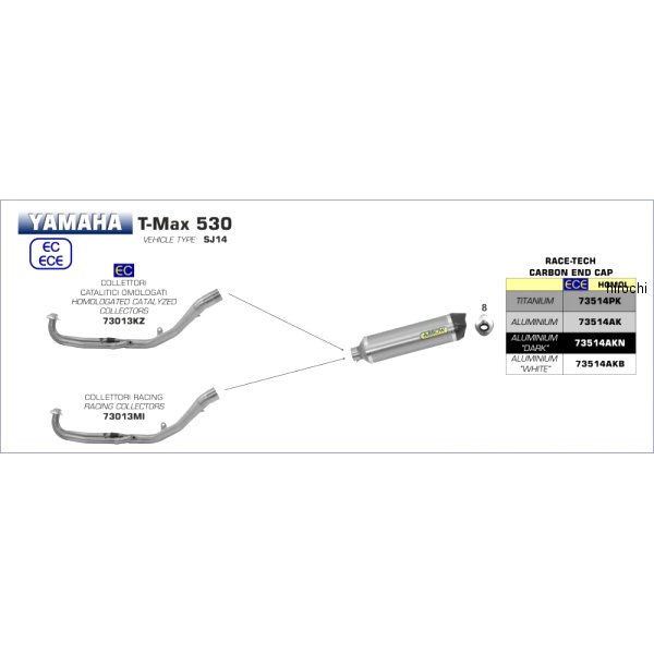 フルエキゾースト RACE TECH 17年-19年 T-MAX530 アルミ/カーボンエンド